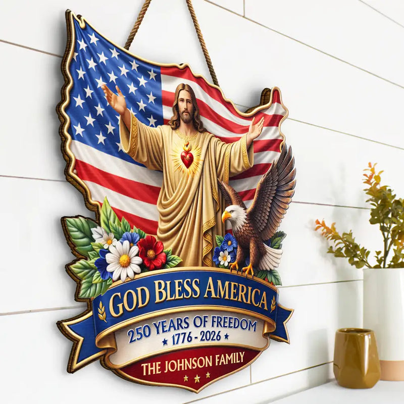Christian,Family,Happy,America 250th,Independence Day,Top Market,Top Market - 3D Effect God Bless America - Personalized Custom Shaped Wood Sign