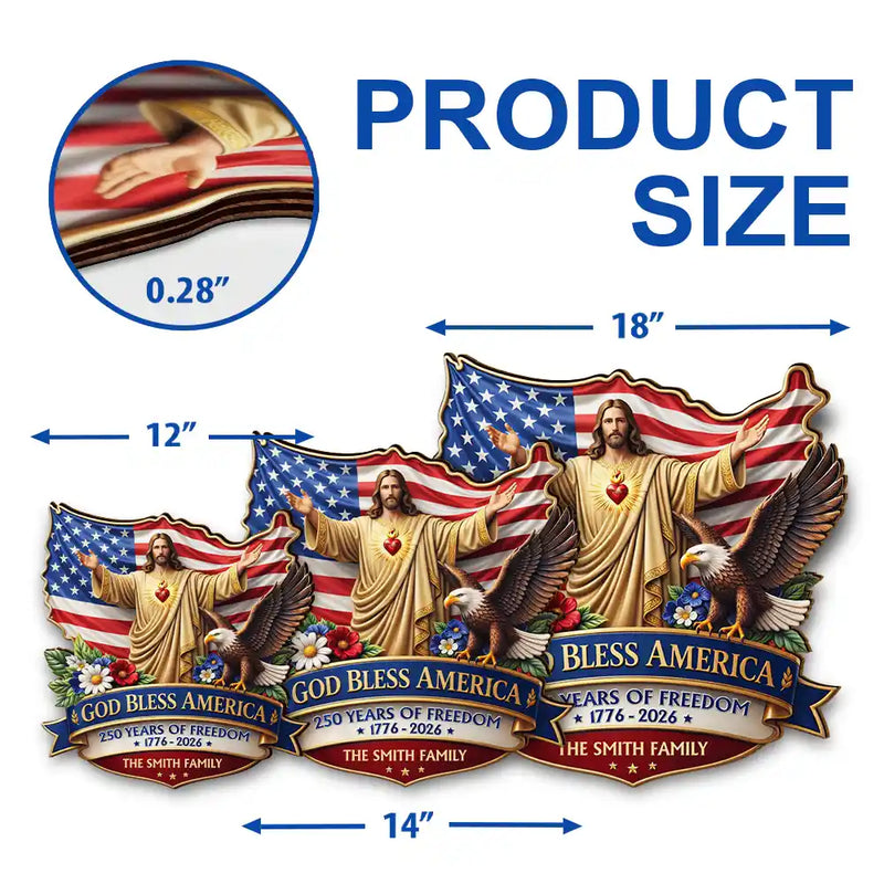 Christian,Family,Happy,America 250th,Independence Day,Top Market,Top Market - 3D Effect God Bless America - Personalized Custom Shaped Wood Sign