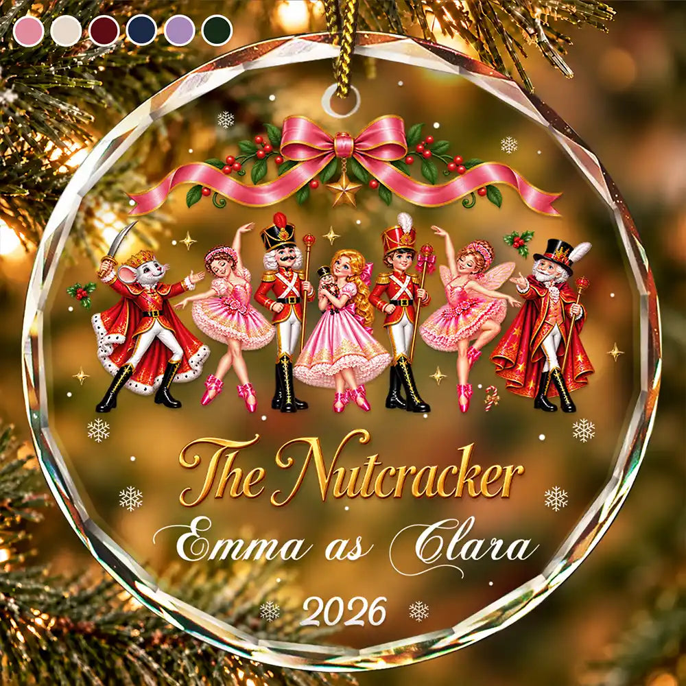 Gift For Ballerina Girls - Personalized Name & Role Pink Ballet Characters Circle Glass Ornament