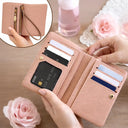 Mom - Daughters (Adult),Mom - Daughters (Young),Mom - Sons,Mom - Children,Gift For Mother,Love - Faux Pearl Effect Birth Month Flower And Name - Personalized Tri-Fold PU Leather Wristlet Wallet
