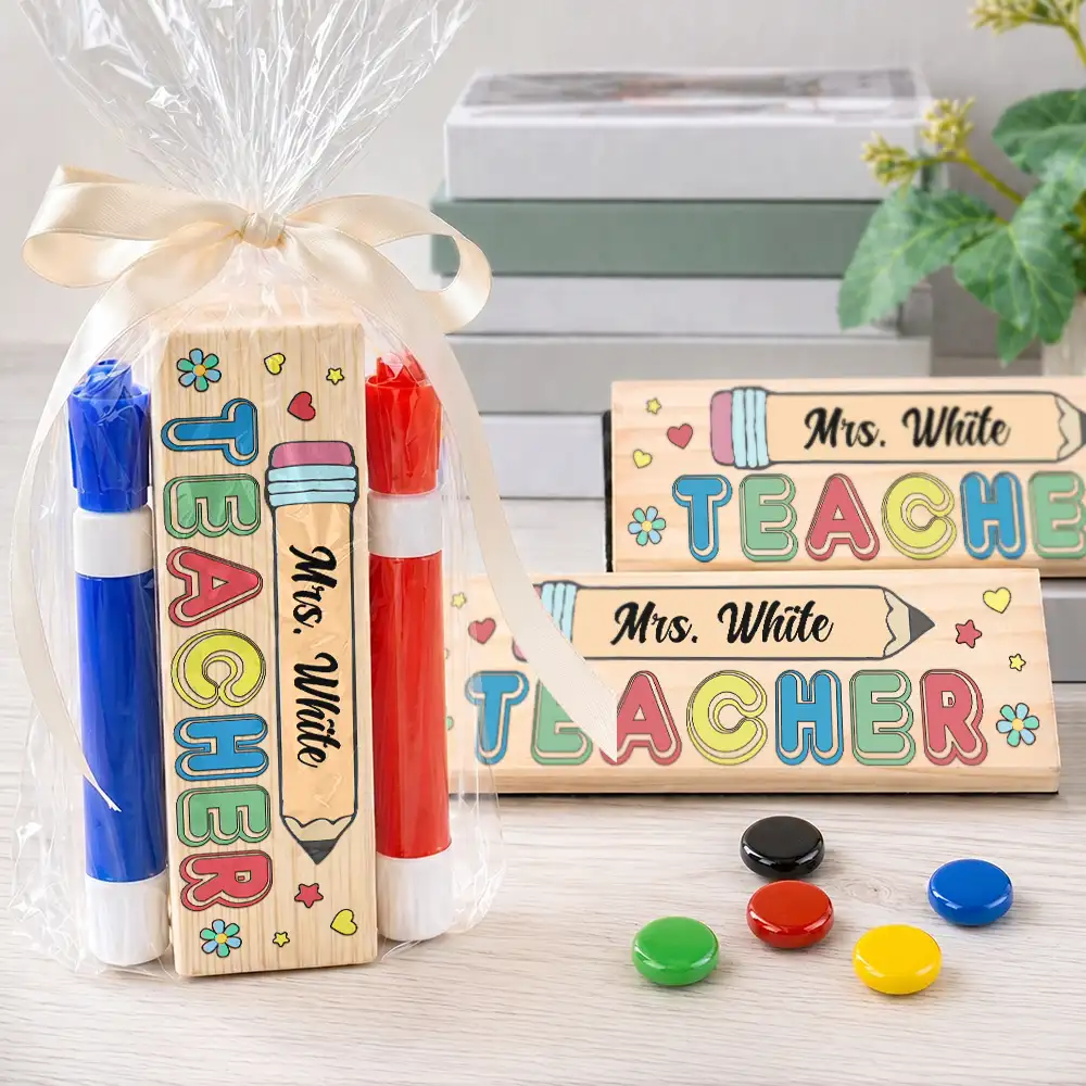 Back To School,Teacher,Proud,Icon - Teach Love Inspire Custom Teacher's Name - Personalized Whiteboard Eraser & Marker Set