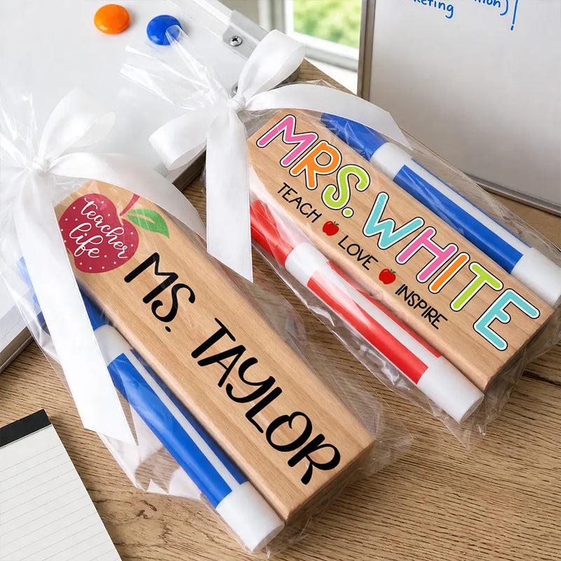 Back To School,Teacher,Proud,Icon - Teach Love Inspire Custom Teacher's Name - Personalized Whiteboard Eraser & Marker Set