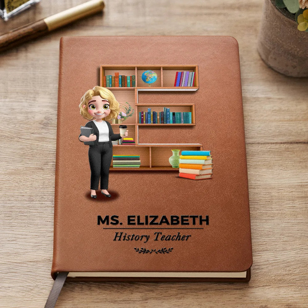 Teacher, Back To School - Teacher Alphabet Bookshelf Letter - Personalized Leather Journal