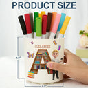 Teacher,Back To School - Teacher Alphabet Bookshelf Letter - Personalized Rotating Pen Holder