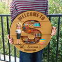 Teacher Alphabet Bookshelf Letter - Personalized Wood Circle Sign