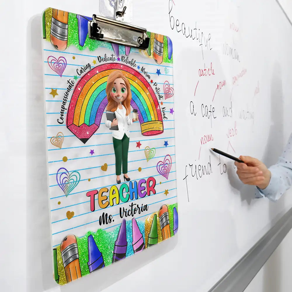Teacher,Happy - Teacher Compassionate Caring - Personalized Acrylic Clipboard