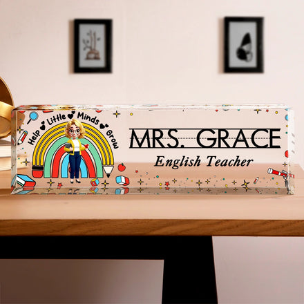 Teacher Helping Little Minds Grow - Personalized Desk Name Plate