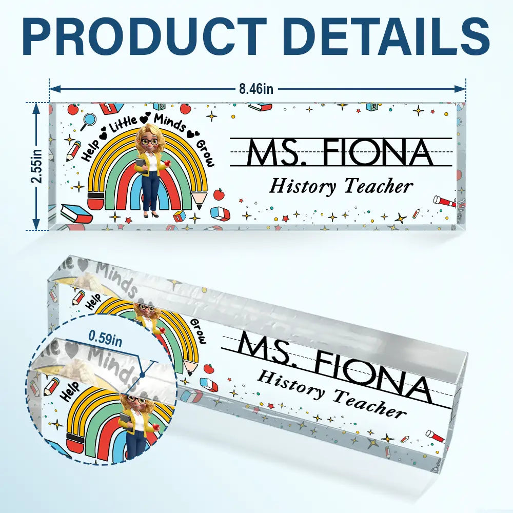 Teacher,Back To School - Teacher Helping Little Minds Grow - Personalized Desk Name Plate