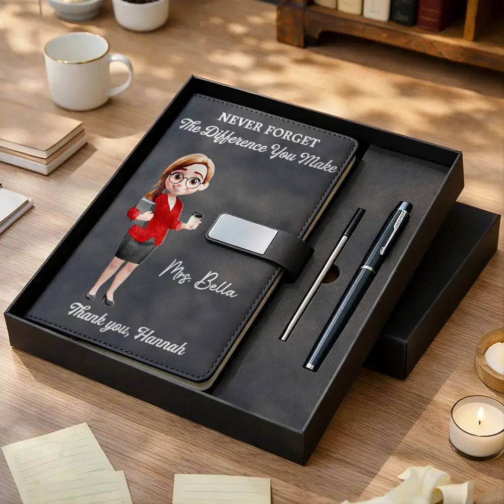 Back To School,Teacher,Grateful,Vector - Teacher Never Forget The Difference You Make - Personalized Leather Notebook Set