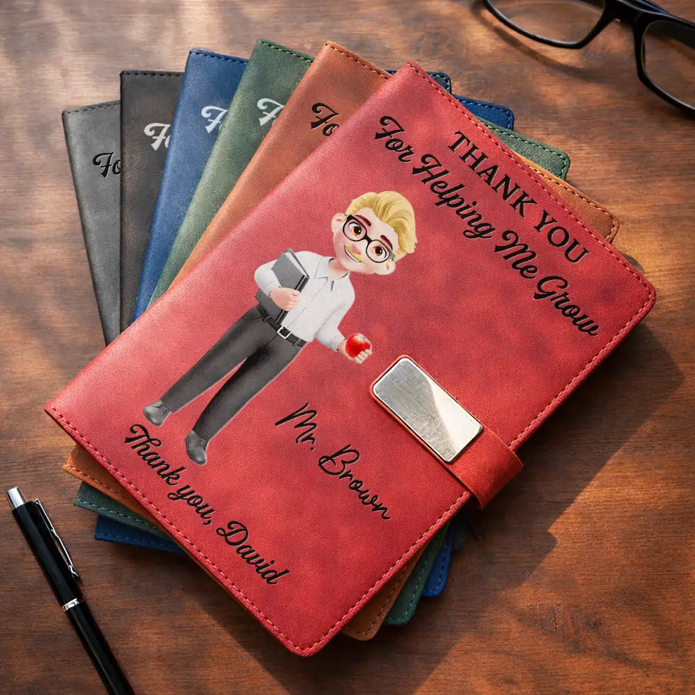 Back To School,Teacher,Grateful,Vector - Teacher Never Forget The Difference You Make - Personalized Leather Notebook Set