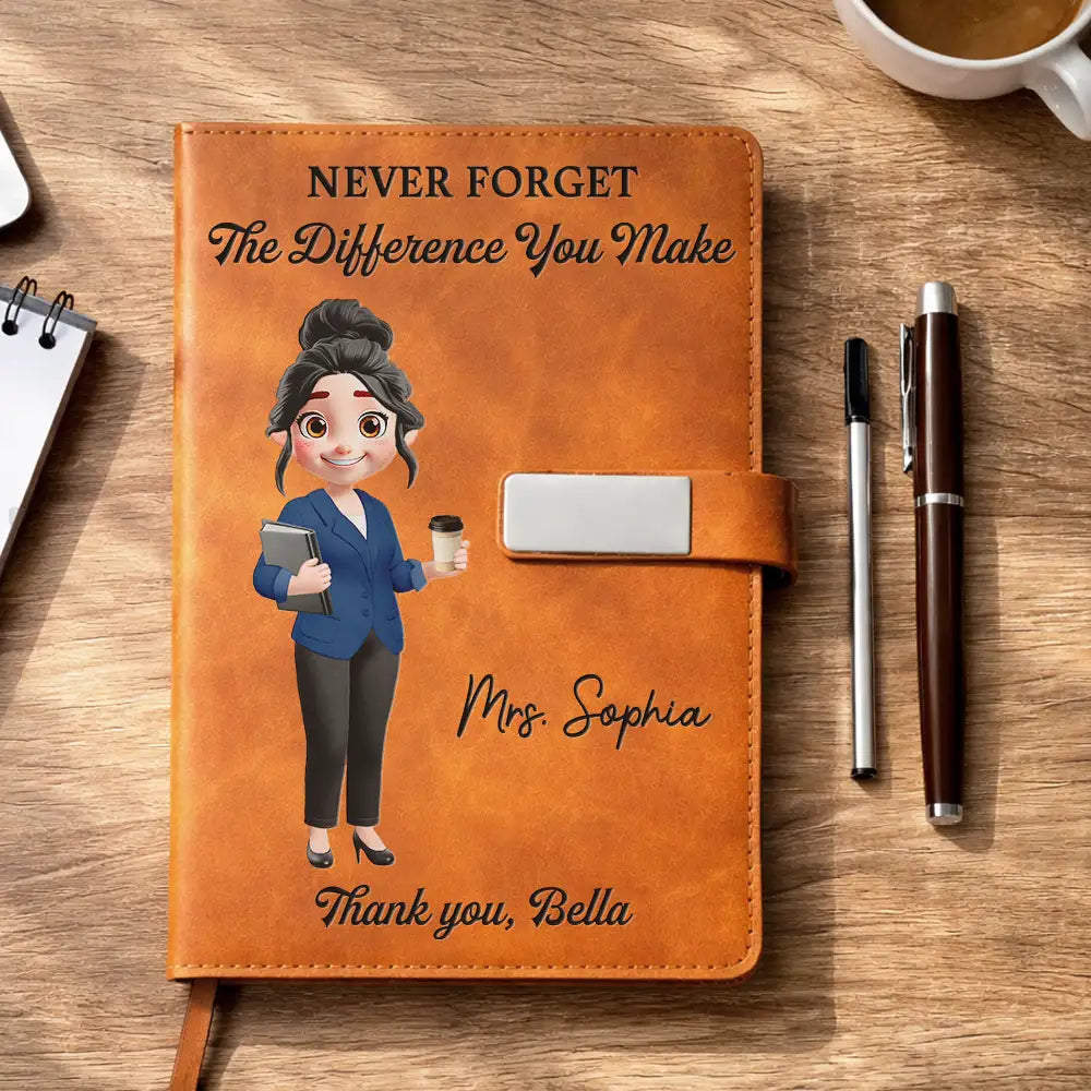Back To School,Teacher,Grateful,Vector - Teacher Never Forget The Difference You Make - Personalized Leather Notebook Set
