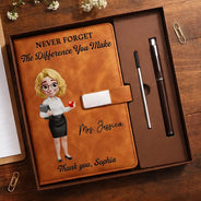 Back To School,Teacher,Grateful,Vector - Teacher Never Forget The Difference You Make - Personalized Leather Notebook Set
