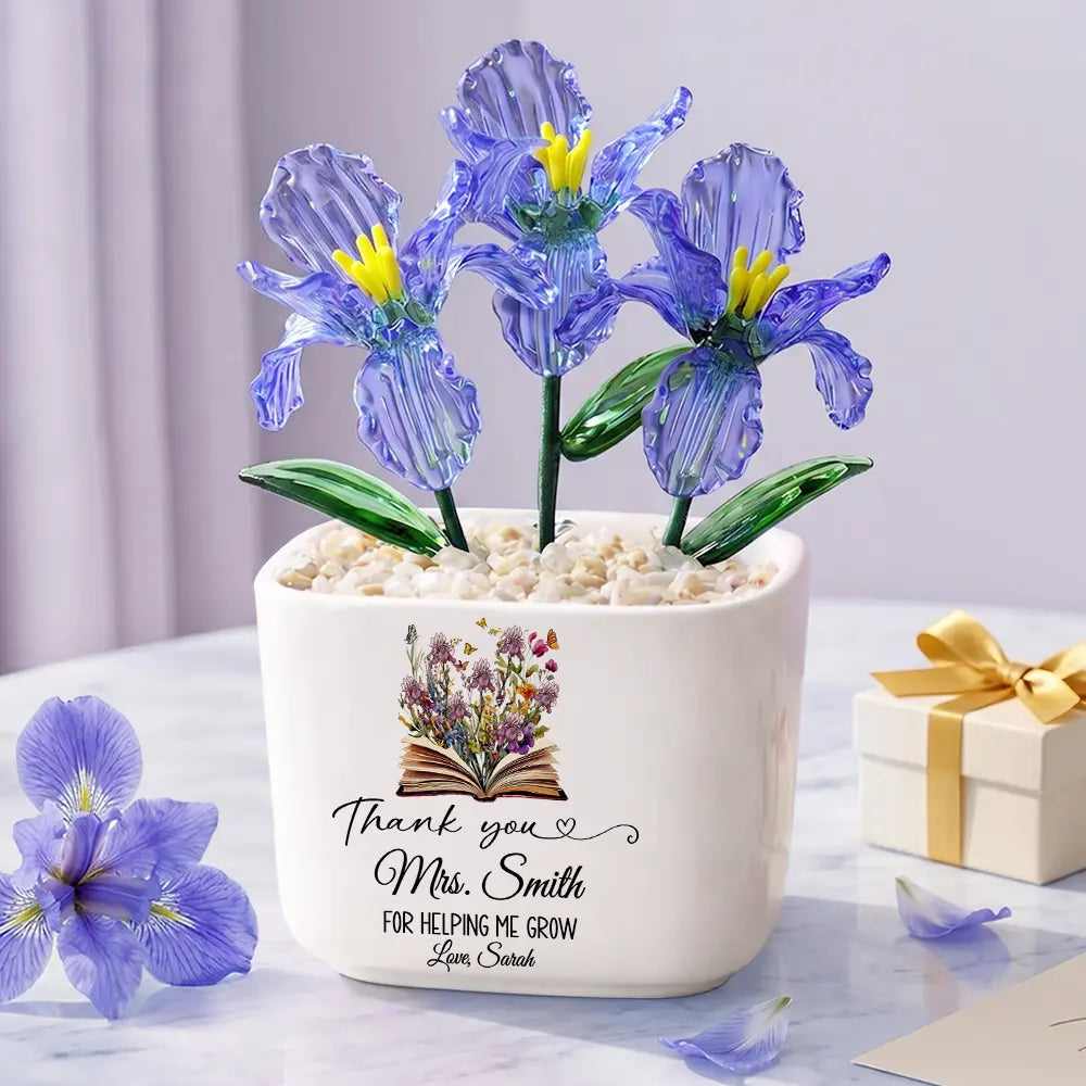 Back To School,Hunting,Teacher,Grateful,Icon - Teacher Thank You For Helping Me Grow - Personalized Glass Flower Plant Pot