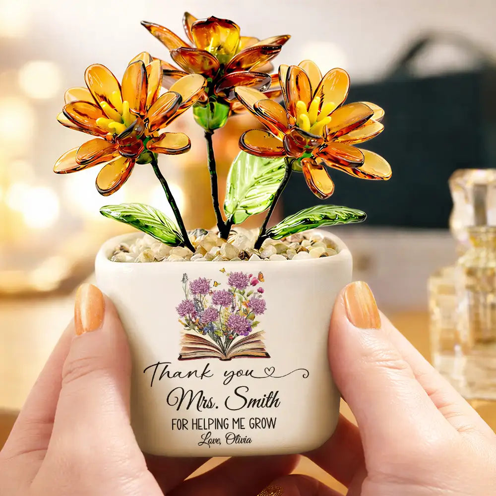 Back To School,Hunting,Teacher,Grateful,Icon - Teacher Thank You For Helping Me Grow - Personalized Glass Flower Plant Pot