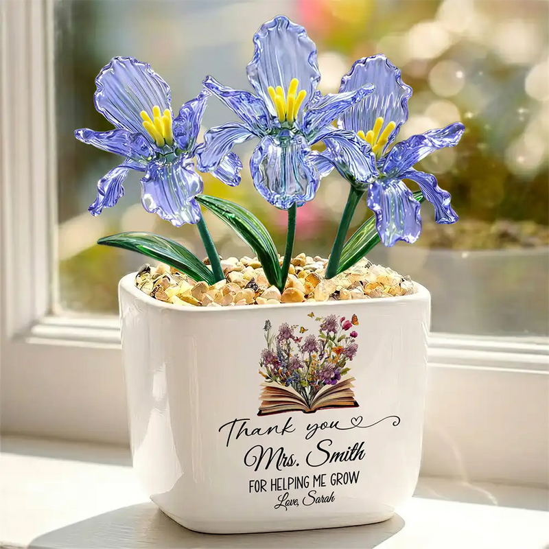 Back To School,Hunting,Teacher,Grateful,Icon - Teacher Thank You For Helping Me Grow - Personalized Glass Flower Plant Pot