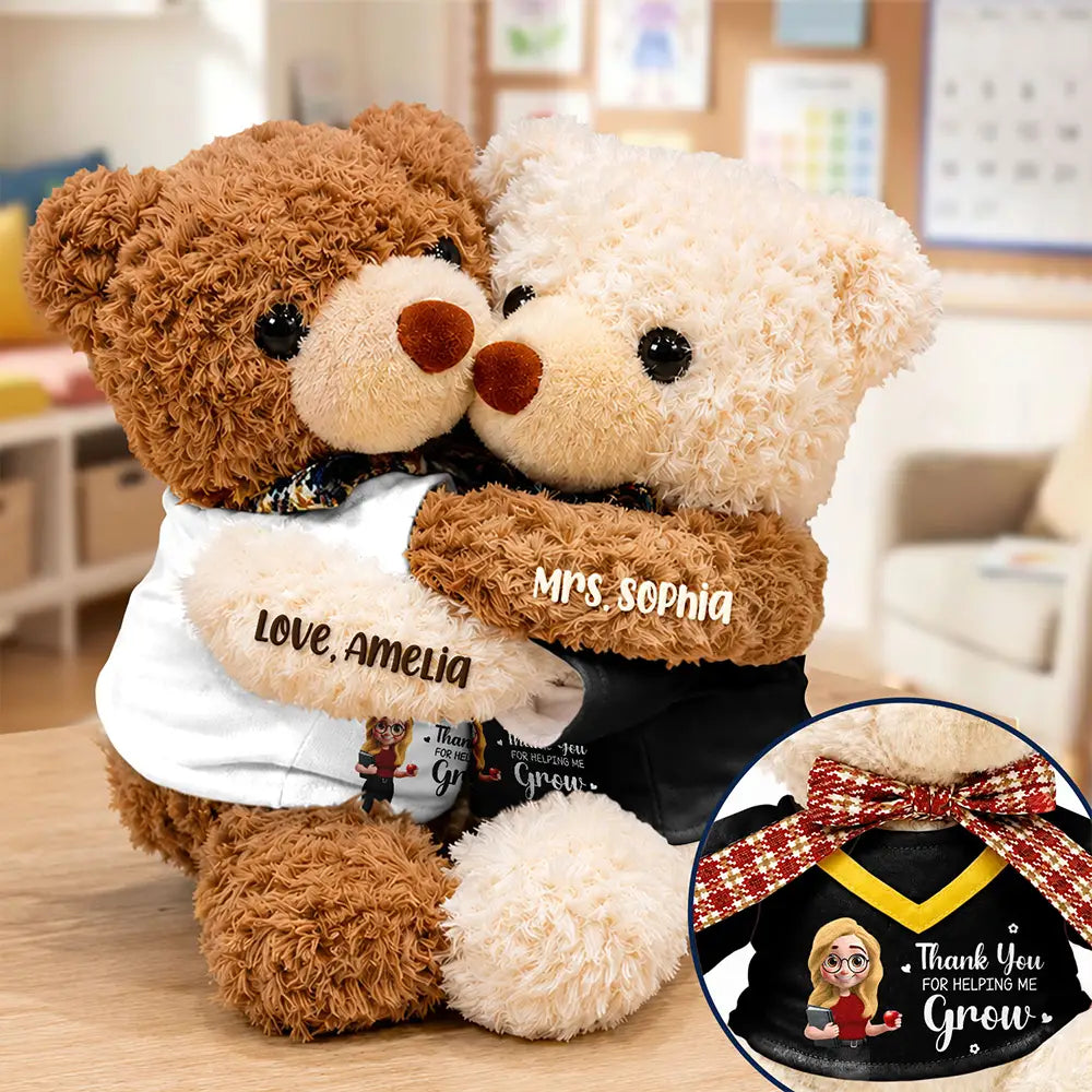 Grateful,Teacher,Back To School,Vector - Teacher Thank You For Helping Me Grow - Personalized Hugging Bear