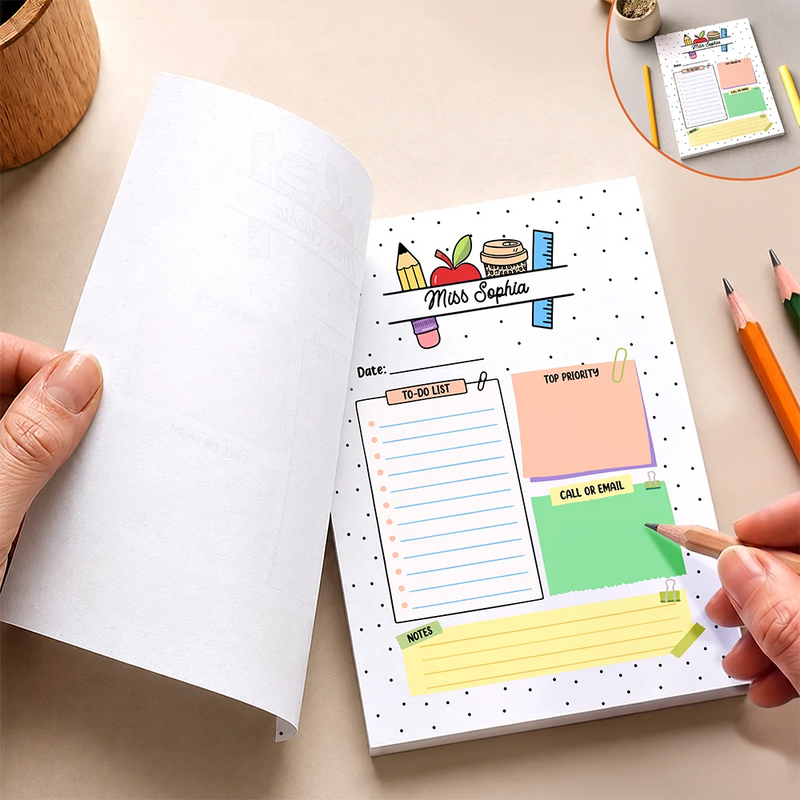 Teacher,Custom Text,Happy - Teacher To Do List - Personalized Notepad