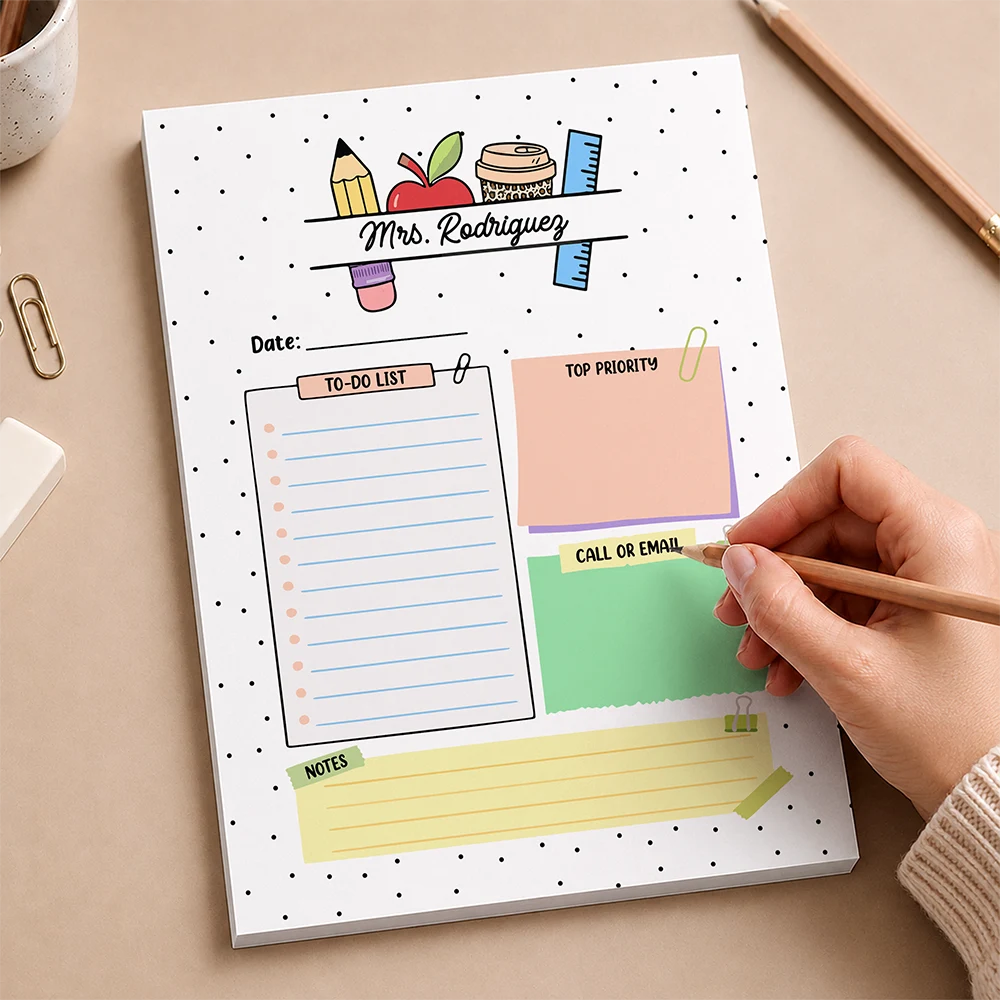 Teacher,Custom Text,Happy - Teacher To Do List - Personalized Notepad