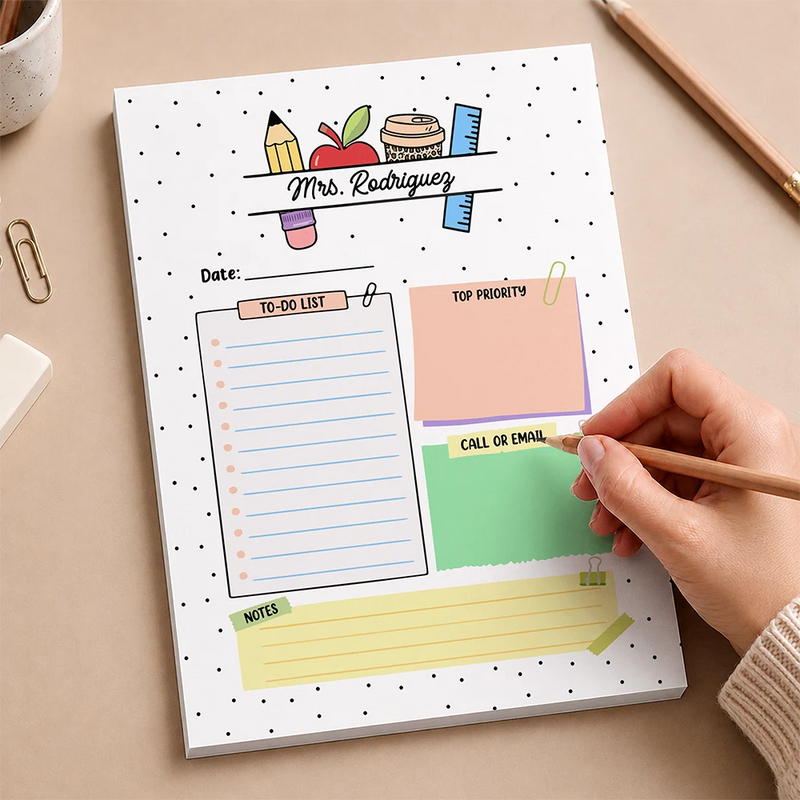Teacher,Custom Text,Happy - Teacher To Do List - Personalized Notepad