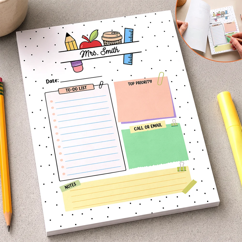 Teacher,Custom Text,Happy - Teacher To Do List - Personalized Notepad