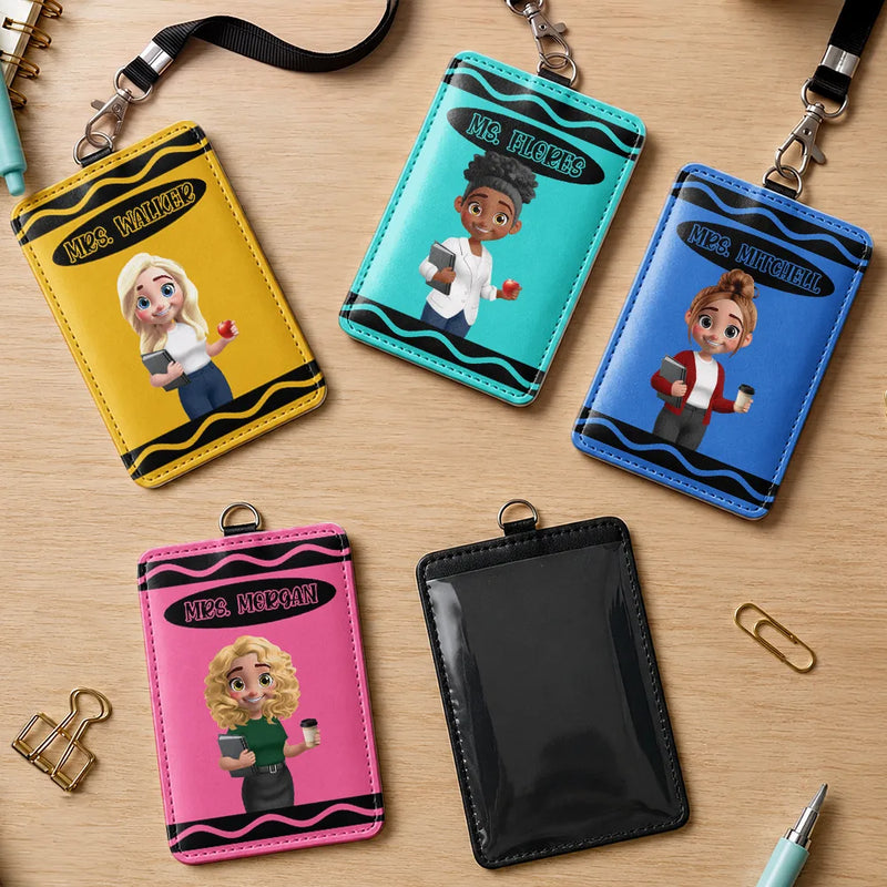 Teacher,Confident,Back To School,Vector - Teacher With Colorful Crayon - Personalized Badge Holder