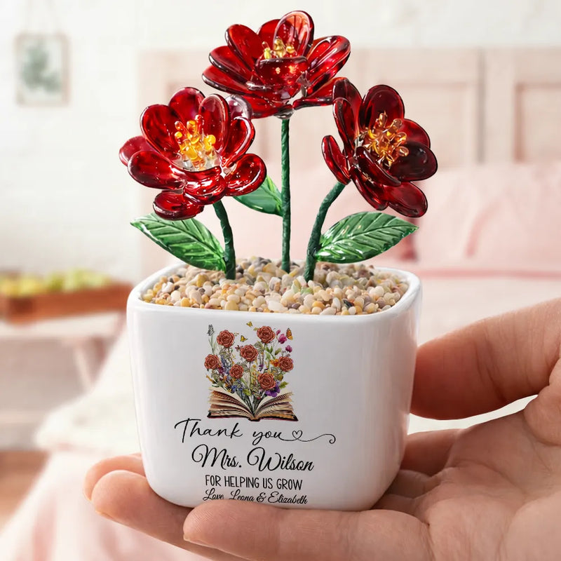 Teacher Thank You For Helping Me Grow - Personalized Glass Flower Plant Pot