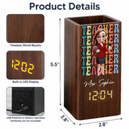 Grateful, Teacher, Back To School, Vector - Teaching Is A Heartfelt - Personalized Pen Holder With Clock