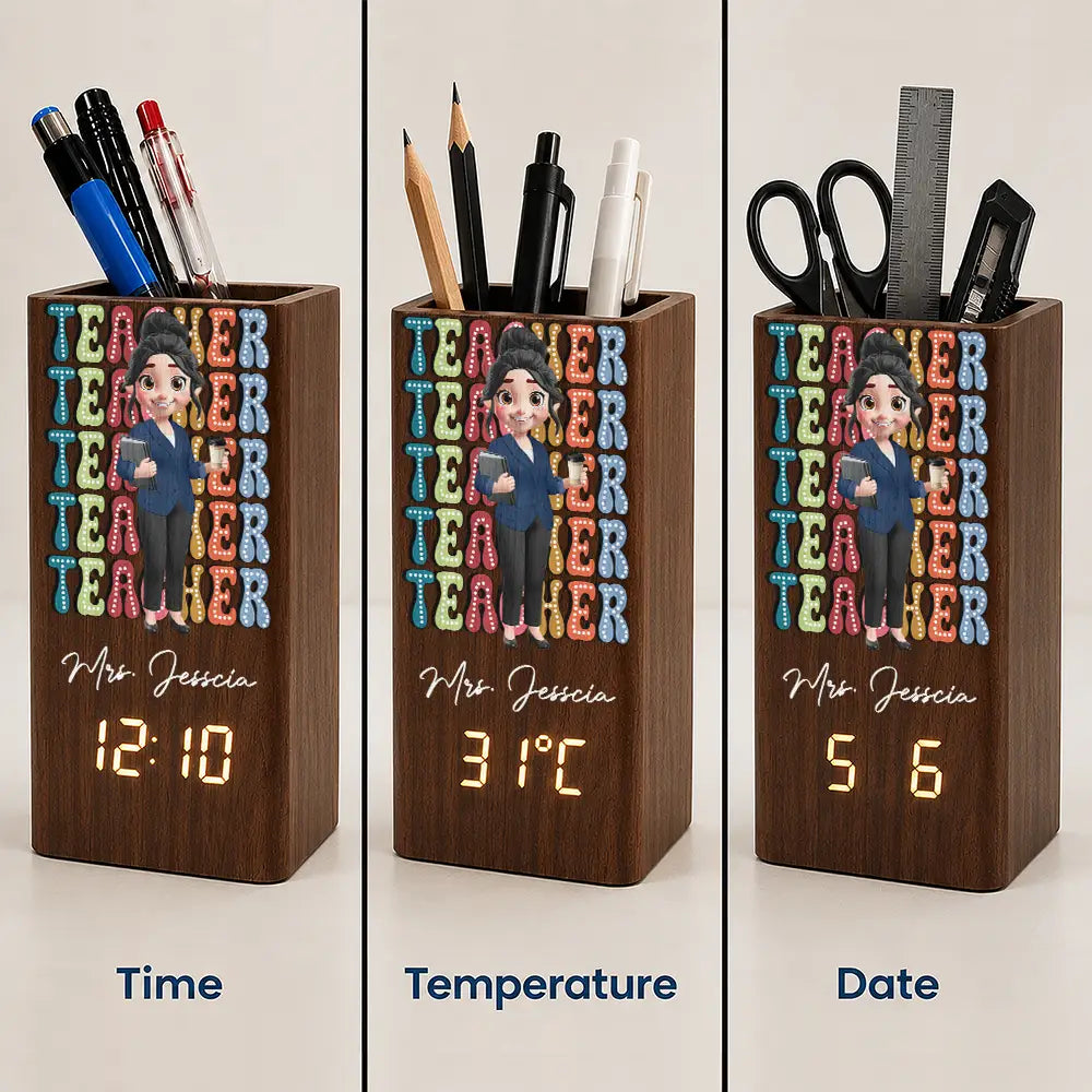 Grateful, Teacher, Back To School, Vector - Teaching Is A Heartfelt - Personalized Pen Holder With Clock