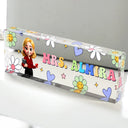 Teacher,Gift For Women,Happy,Back To School - Text Pattern Groovy Retro Teacher Name - Personalized Desk Name Plate