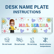 Teacher,Gift For Women,Happy,Back To School - Text Pattern Groovy Retro Teacher Name - Personalized Desk Name Plate