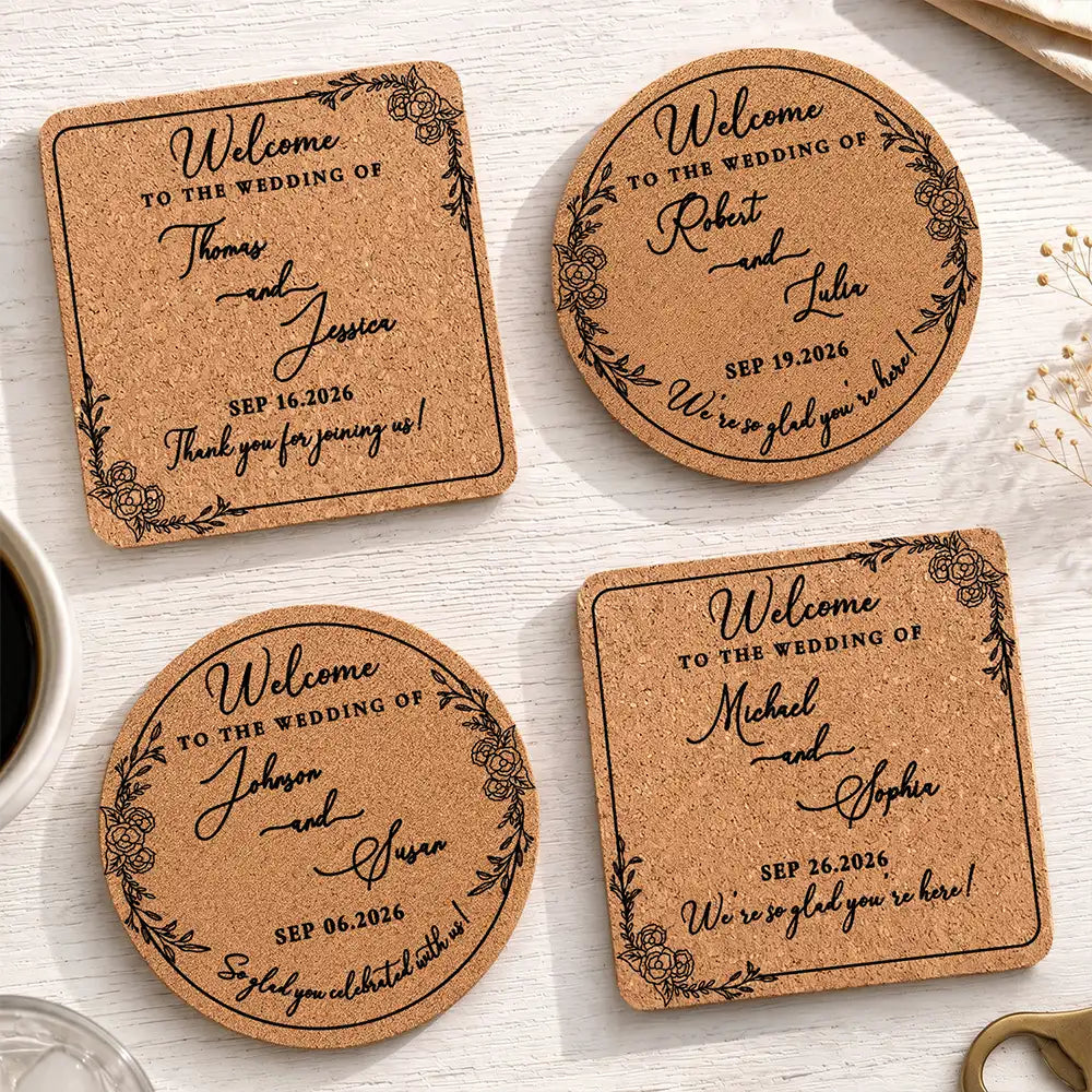 Grateful, Gift For Couples, Wedding, Custom Text - Thank You For Joining Us Couple Wedding - Personalized Cork Coaster