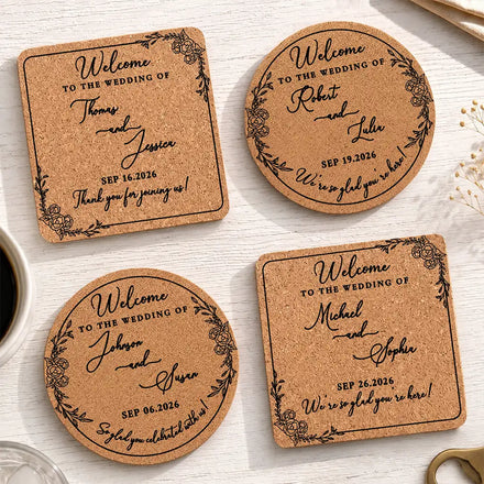 Thank You For Joining Us Couple Wedding - Personalized Cork Coaster