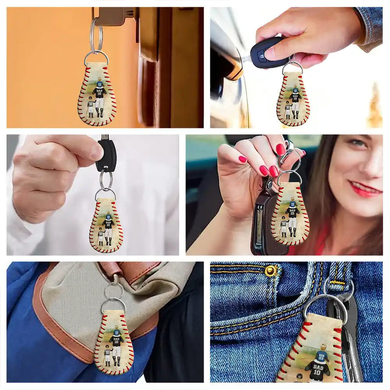 Baseball, Dad - Children, Gift For Father, Happy - Thank You For Teaching Me To Play - Personalized Leather Baseball Keychain