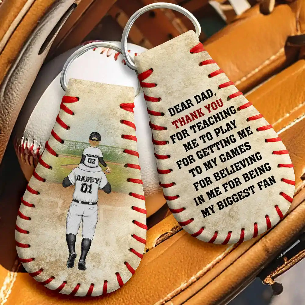 Thank You For Teaching Me To Play - Personalized Leather Baseball Keychain