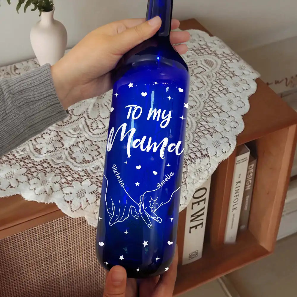 Mom - Daughters (Adult),Gift For Mother,Gift For Women,Love - Thank You Mom I Love You - Personalized Blue Bottle Light