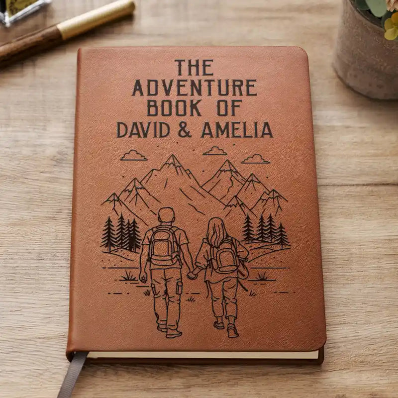 Gift For Couples,Old Couples,Gift For Husband,Gift For Wife,Gift For Boyfriend,Gift For Girlfriend,Happy - The Adventure Book Of Happy Couple - Personalized Leather Journal