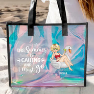 Gift For Yourself, Gift For Women, Beach, Summer, Travel, Happy - The Beach Is Calling And I Must Go - Personalized Holographic Tote