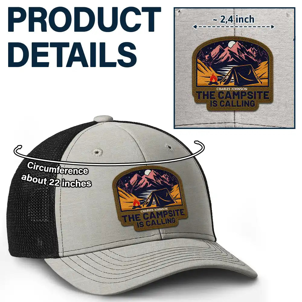 Camping,Gift For Men,Dad's Hobby,Gift For Husband,Gift For Boyfriend,Gift For Yourself,Campsite - The Campsite Is Calling - Personalized Leather Patch Hat