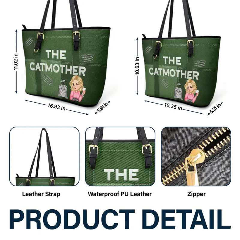 Cat Lovers,Cat Mom,Pet Lovers,Pet Mom - The Catmother - Personalized Leather Tote Bag