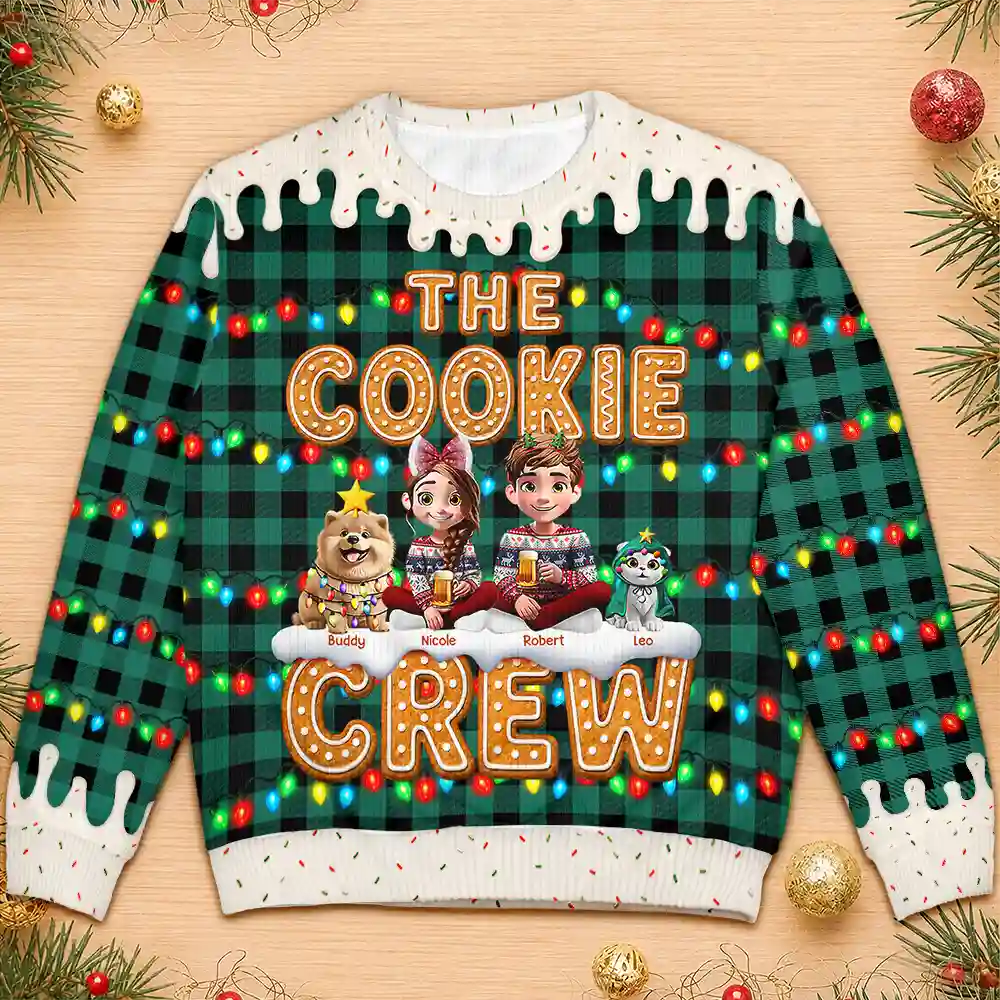 Christmas,Family,Icon,Happy - The Cookie Crew Family - Personalized Unisex Ugly Sweater