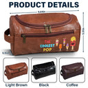 Gift For Grandpa, Gift For Father, Funny - The Coolest Pop Funny Cartoon Ice Cream - Personalized Leather Toiletry Bag