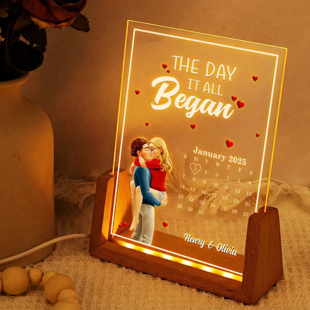 Gift For Couples,Gift For Husband,Gift For Wife,Gift For Girlfriend,LGBT,Love - The Day It All Began With Couple Names - Personalized Night Light