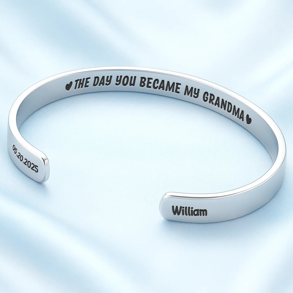 Gift For Yourself,Gift For Women,Gift For Mother,New Mom,New baby,Love  - The Day You Became My Mommy - Personalized Bangle Bracelet Cuff