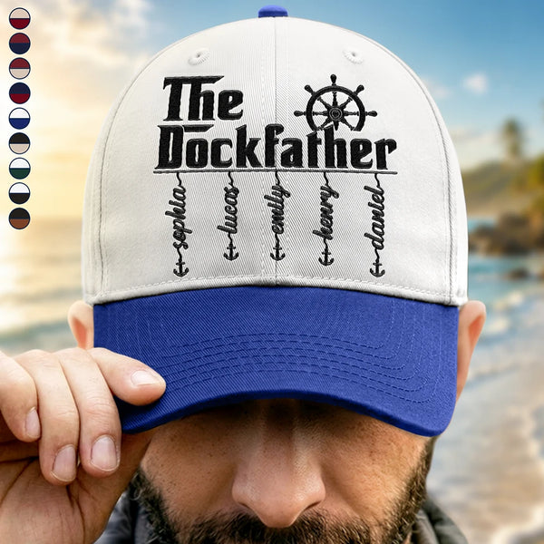 Gift For Father,Happy,Dad's Hobby,Non-Eng,Humorous - The Dockfather Nautical Dad Custom Kid Name - Personalized Embroidered Two Tone Cap