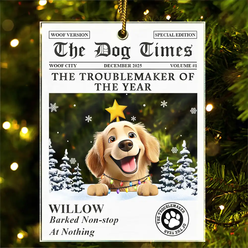 Pet Lovers,Pet Mom,Pet Dad,Dog Lovers,Dog Mom,Dog Dad,Cat Lovers,Cat Mom,Cat Dad,Christmas,Funny,Non-Eng - The Dog Times The Meow Times - Personalized Custom Shaped Acrylic Ornament