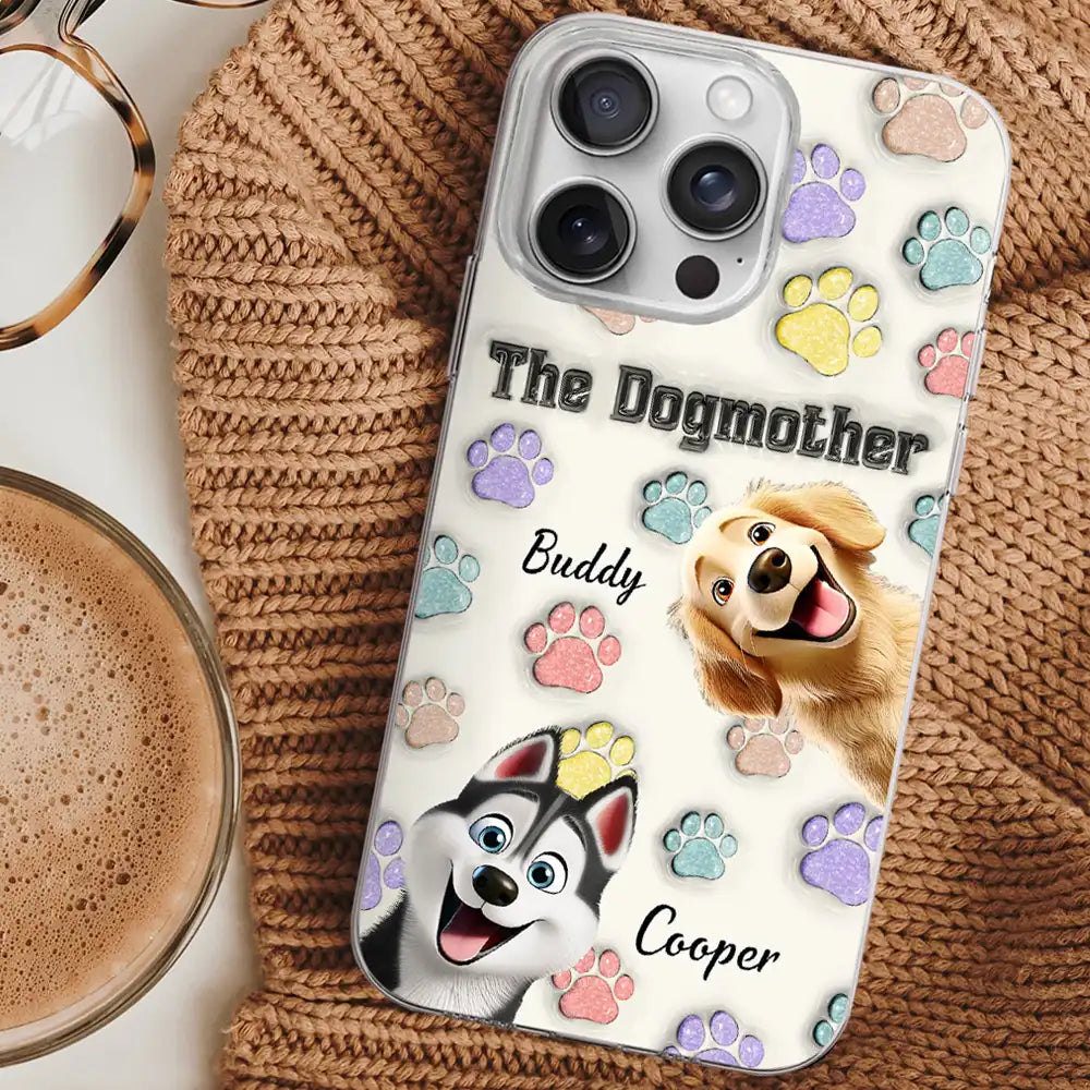 Dog Mom, Dog Dad, Happy - The Dogmother Dogfather Cute Dog - 3D Inflated Effect Printed, Personalized Clear Phone Case