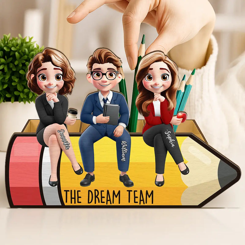 Teacher,Happy,Back To School,Officer,Gifts For Colleagues - The Dream Team - Personalized Wooden Pen Pencil Holder