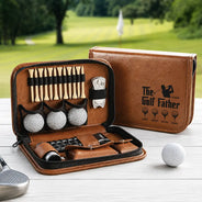 Gift For Men,Gift For Father,Golf,Sport Dad,Dad's Hobby,Gift For Husband,Gift For Couples,Non-Eng,Icon,Adorable - The Golf Father With Kids' Names - Personalized Leather Golf Bag