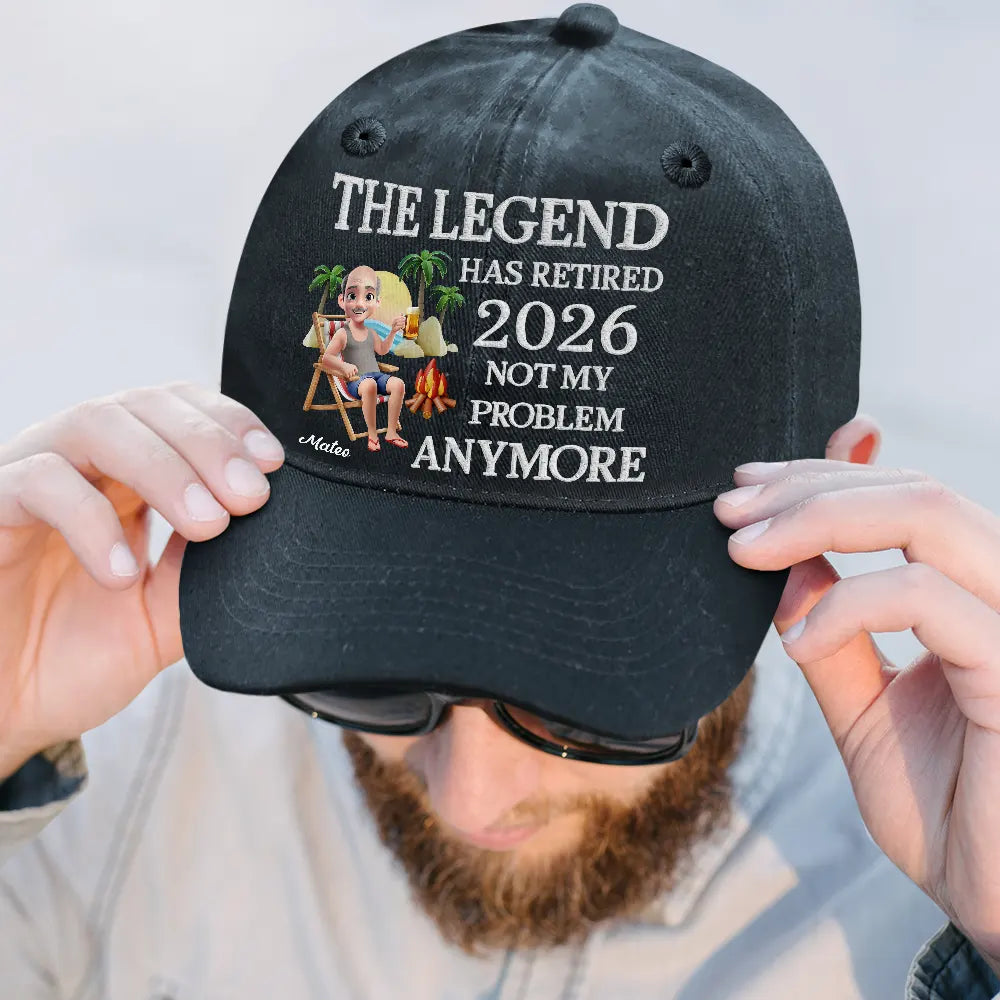 Retirement, Gift For Mother, Gift For Yourself, Happy - The Legend Has Retired 3D Embroidery Effect - Personalized Vintage Washed Denim Cap