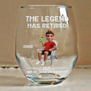 Retirement, Gift For Wife, Gift For Husband, Gift For Yourself, Gift For Women, Gift For Men, Gift For Grandpa, Gift For Father, Gift For Mother, Gift For Grandma, Funny - The Legend Has Retired Not My Problem Anymore Cartoon - Personalized Stemless Wine Glass